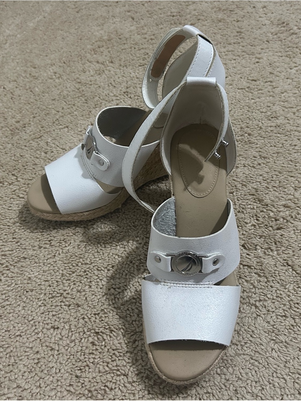 White Women's Nautica Jaelyn Ankle Strap Espadrille Wedge Sandals